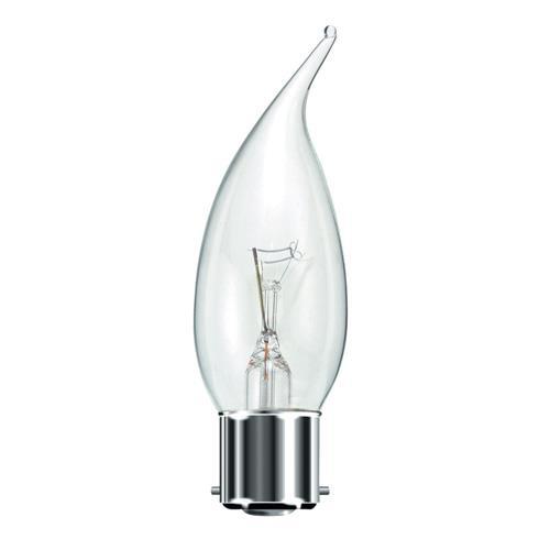 LAMP: B22D 240V 60W BENT TIP CLEAR CANDLE 00820