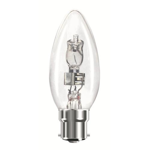 B22D 240V 18W CANDLE CLEAR HALOGEN 2,000 Hour Life